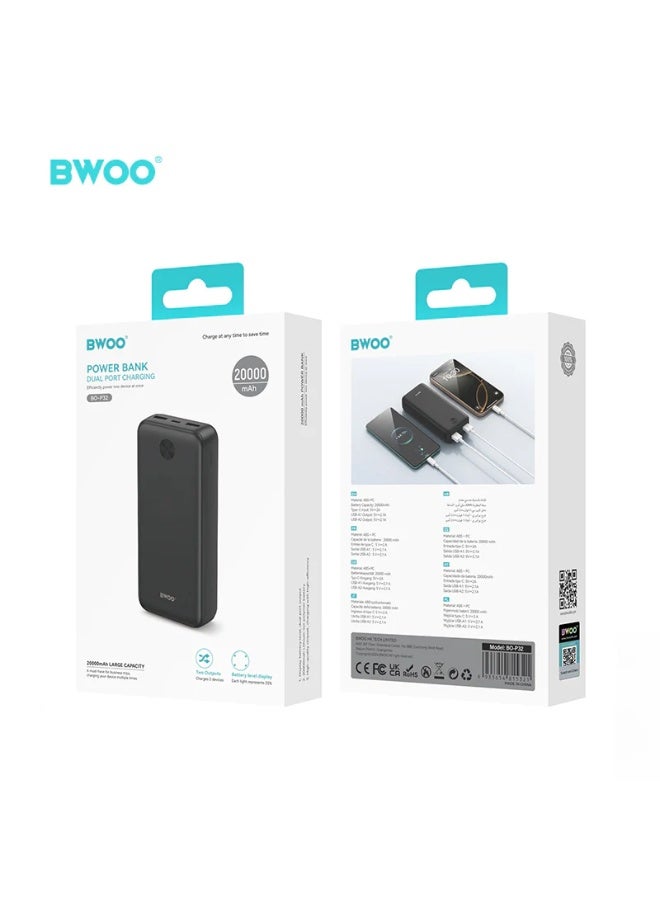 Dual Port Charging Power Bank 20000Mah Black